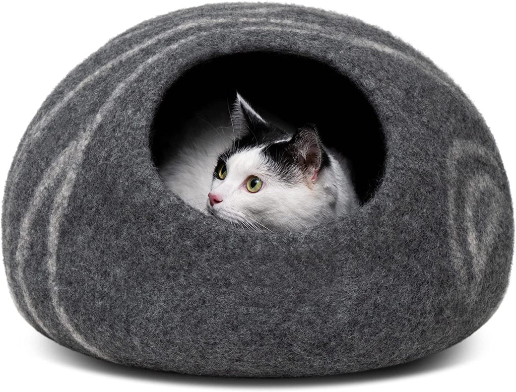 Cat Cave – Premium Felt Cat Bed for Indoor Cats, Handmade 100% Merino Wool, Cat (Medium, Dark Grey)