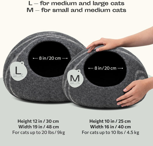 Cat Cave – Premium Felt Cat Bed for Indoor Cats, Handmade 100% Merino Wool, Cat (Medium, Dark Grey)