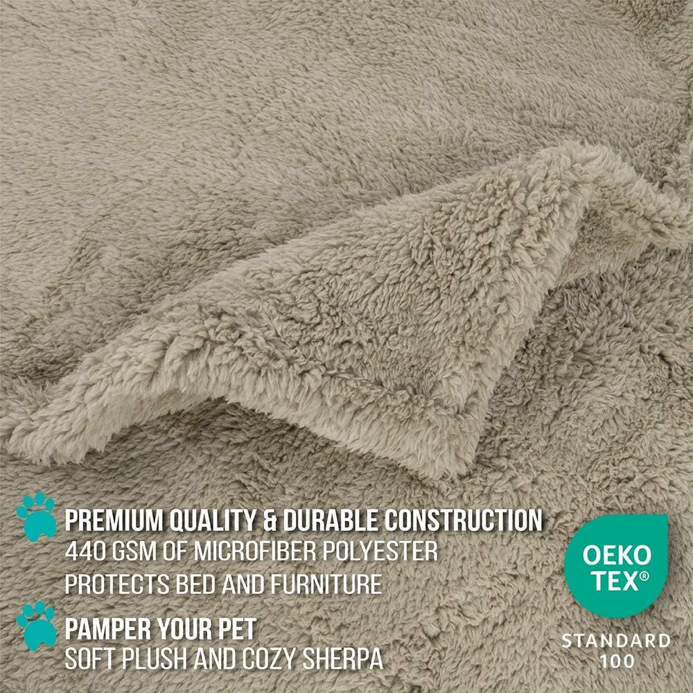 Fluffy Waterproof Dog Blanket for Bed Large Dogs, Soft Warm Pet Sherpa Throw Pee Proof Couch Cover, Reversible Cat Blanket Sofa Crate Kennel Protector, Washable Mat (Taupe Camel, 60X80)