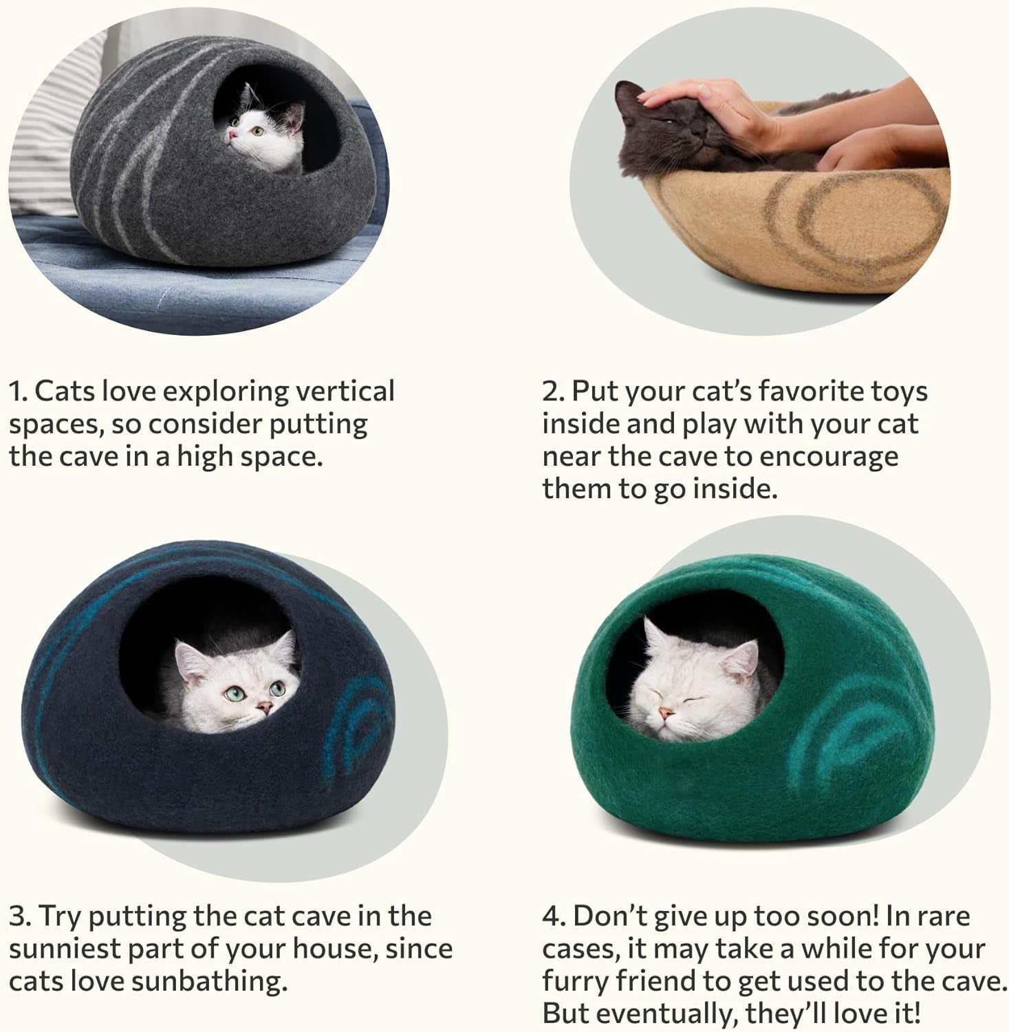 Cat Cave – Premium Felt Cat Bed for Indoor Cats, Handmade 100% Merino Wool, Cat (Medium, Dark Grey)